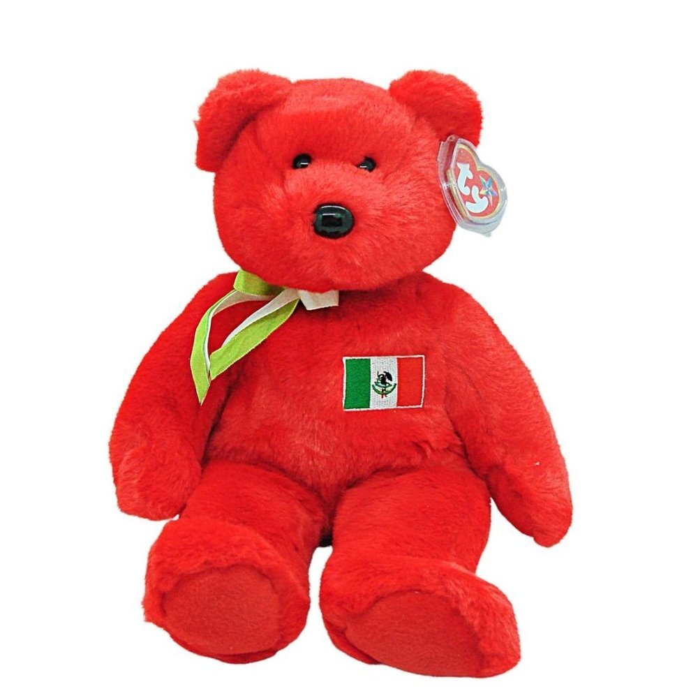 Ty Original Beanie Buddy "Osito" The Red Bear Plush With Mexican Flag Large 14"